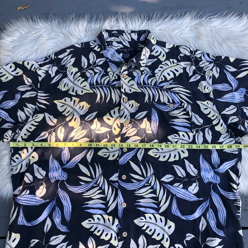 Cotton Reel 100% Silk Tropical Rain Forest Plant Button Down Navy Men Shirt 3XL - Picture 8 of 10